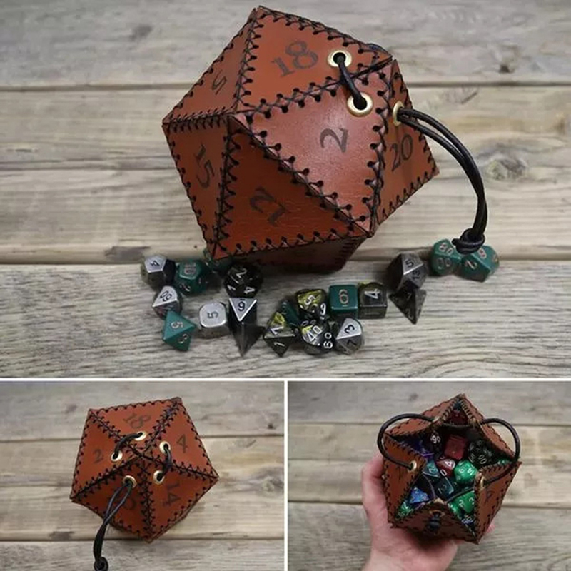 Gaming Accessories Ideas - Deri D20 Zar Çantası Çokgen Saklama
