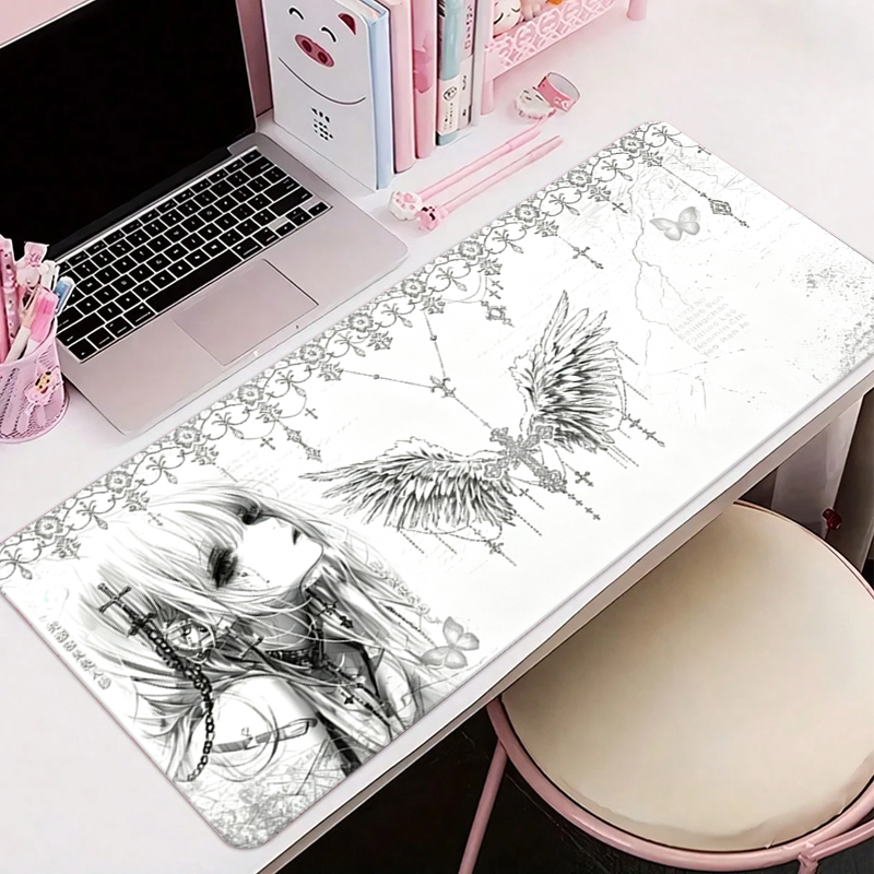 Gaming Accessories White - Deri Mousepad Siyah Beyaz Anime Estetik