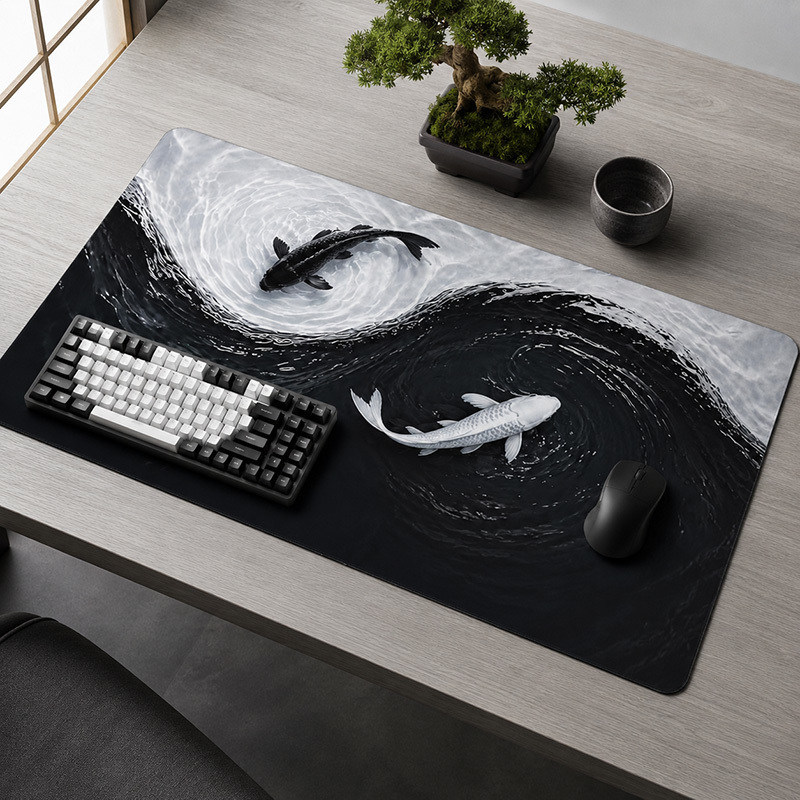 Gaming Accessories White - Siyah Beyaz Koi Mouse Pad Gamer